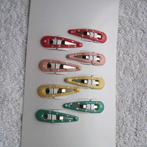 8 Goody Epoxy Covered Colors Polka Dots Metal Hair Contour Snap Clips Red Pink